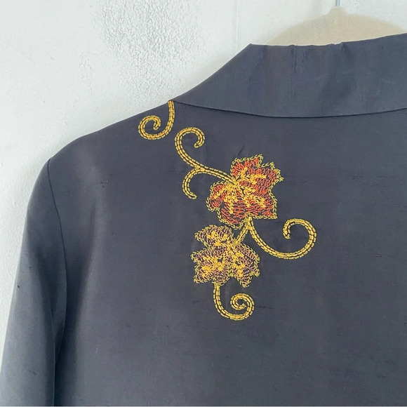 VTG S.L.B. Y2K Fall Embroidered 100% Silk Lightweight Jacket Blazer Size 4 Black - Picture 6 of 14